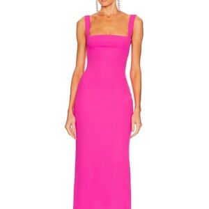 Solace London Hot Pink Square Neck Prom Dress